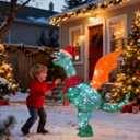 32 Inch Christmas Outdoor Decorations Lighted Dinosaur, Christmas Outdoor Decor with 150 LED, Plug in, Xmas Tyrannosaurus Decorations Lighted with Wing for Indoor Xmas Home Yard Lawn Decor