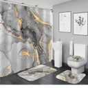 Nkzply 4 Pcs Grey Marble Shower Curtain Set White Modern Abstract Bathroom Sets with Shower Curtain and Rugs Silver Gold Fabric Shower Curtains for Bathroom Decor Accessories Toilet Lid Cover Hooks