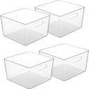 Vtopmart 4 Pack Extra Large Clear Plastic Storage Bins,11x11 Cube Acrylic Organizer Square Containers with Handle for Pantry,Closet,LaundryRoom,Kitchen,Bathroom,UnderSink Organization