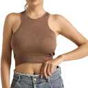 Lmprint Women's Ribbed Crop Tank Top, Sleeveless Racerback, Square Neck, Black, Fitted, Size: L/XL