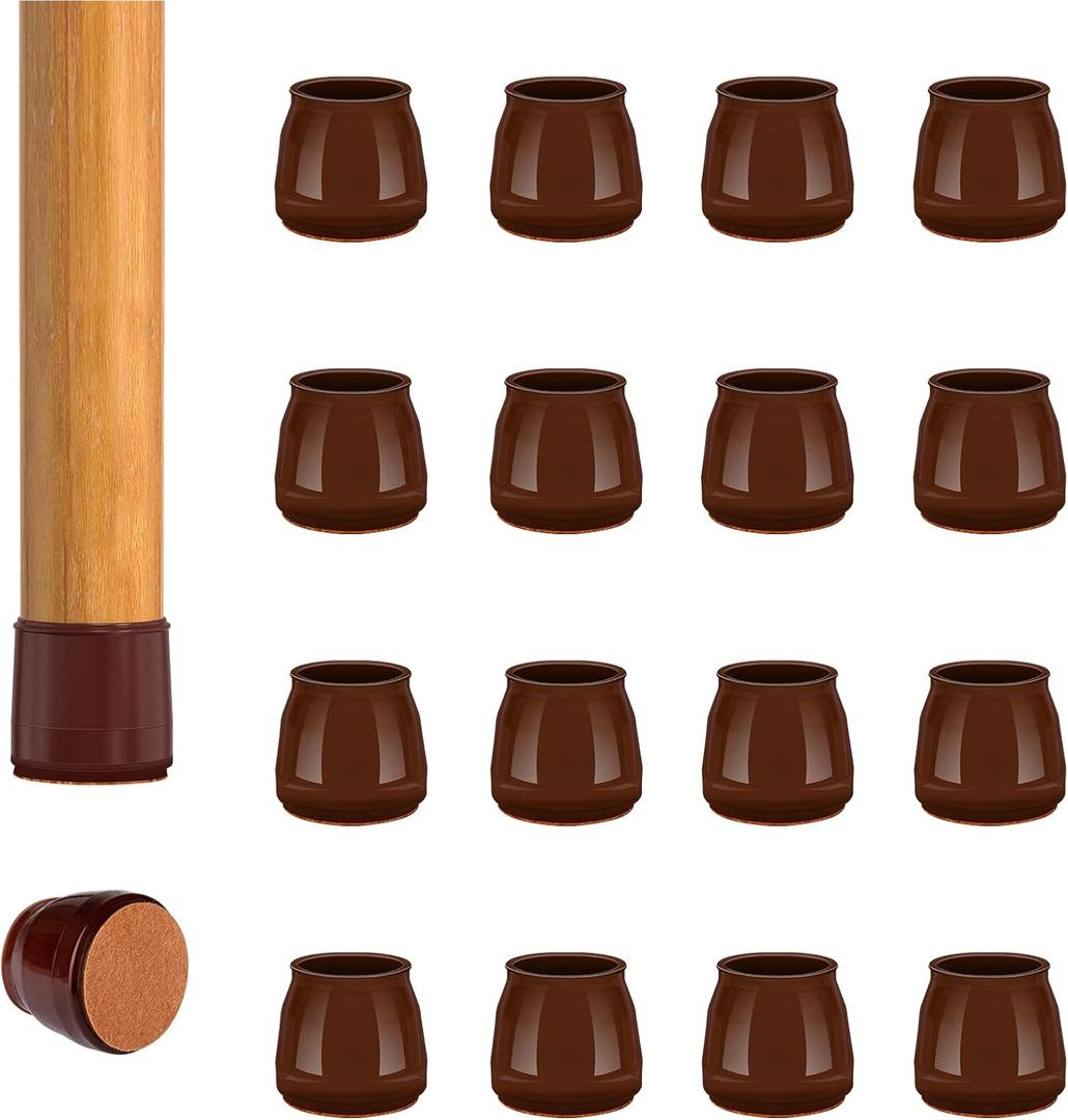 Set of 16 Round Chair Leg Floor Protectors, Felt Pads Chair Leg Protectors for Hardwood Floors, Silicone Chair Leg Cups Covers Felt Pads, Prevents Scratches & Reduce Noise, Brown, X-Small (Universal XS(0.70''-0.90''))