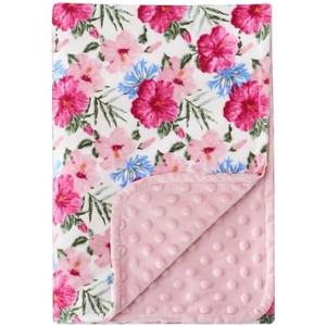 DaysU Silky Micro Soft Plush Baby Blankets for Girls with Print Pattern and Soothing Raised Dots, Double Layer Bed Throws for Baby Crib, Flower, Pink, 30x40 Inches