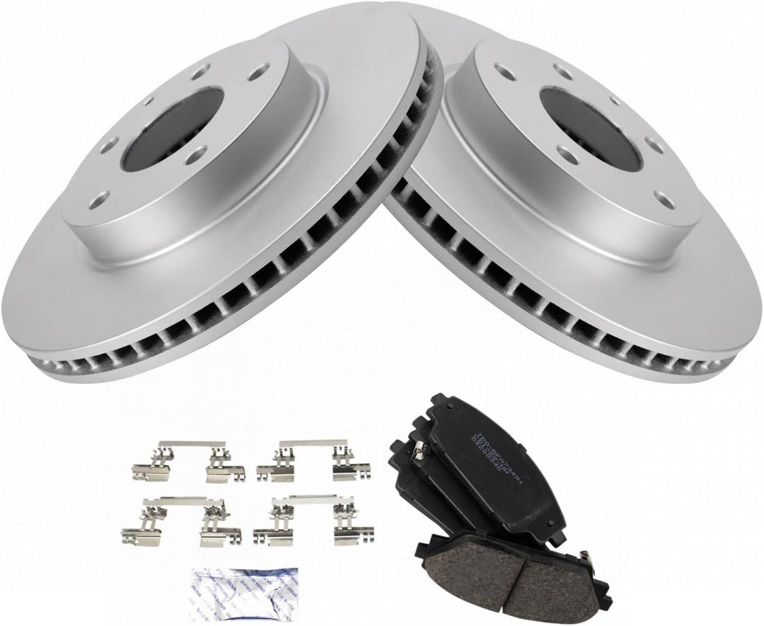 TRQ Front Brake Pad & Rotor Kit Brake Pads Brake Rotor Ceramic Premium G-Coated Compatible with 2014-2018 Mazda 3 2016-2021 CX-3