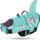 Queenmore Dog Life Jacket, Dog Life Vest for Swimming, High Buoyancy Shark Swimming Safety Vest for Large Dogs, Reflective Pet Lifesaver Preserver with Rescue Handle, Blue Flower XL