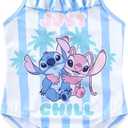 Disney Lilo and Stitch Girls One Piece Swimsuit Bathing Suit with Pool Beach Towel 20 x 50 Set for Toddler to Big Kids (White, L)