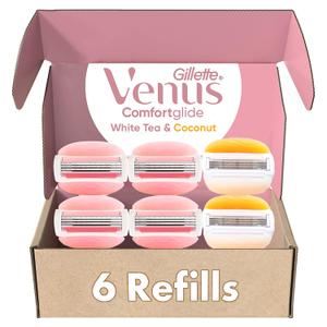 Gillette Venus ComfortGlide White Tea 4 count, with Gillette Venus ComfortGlide plus Olay 2 count, Women's Razor Blade Refills Gillette Venus ComfortGlide White Tea 4 count, with Gillette Venus ComfortGlide plus Olay 2 count, Women's Razor Blade Refills