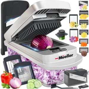 Mueller Pro-Series 10-in-1, 8 Blade Vegetable Chopper, Onion Mincer, Cutter, Dicer, Egg Slicer with Container, French Fry Cutter Potatoe Slicer, Home Essentials & Kitchen Gadgets, Salad Chopper (White Sand/Gray)