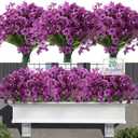 Satefello 10 Bundles Artificial Flowers for Outdoors, UV Resistant Fake Realistic Flowers with Plastic Plants Spring Decor, Faux Silk Flowers for Outside Window Box Front Porch Planter Decor-Purple