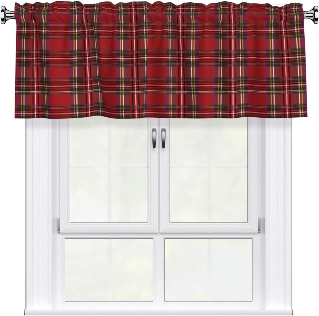 Miaoquhe Merry Xmas Curtains for Windows Valance Red and Green Buffalo Plaid Curtain for Bedroom 54"x18",Winter Grid Style Window Curtains Rod Pocket Valances for Kitchen Decoration