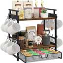 Coffee Bar Organizer, 3 Tier Coffee Station Organizer for Countertop, Mug Cup Holder Stand with 12 Hooks, with K Cup Storage Drawer, Tea Organizers Accessories for Home Office