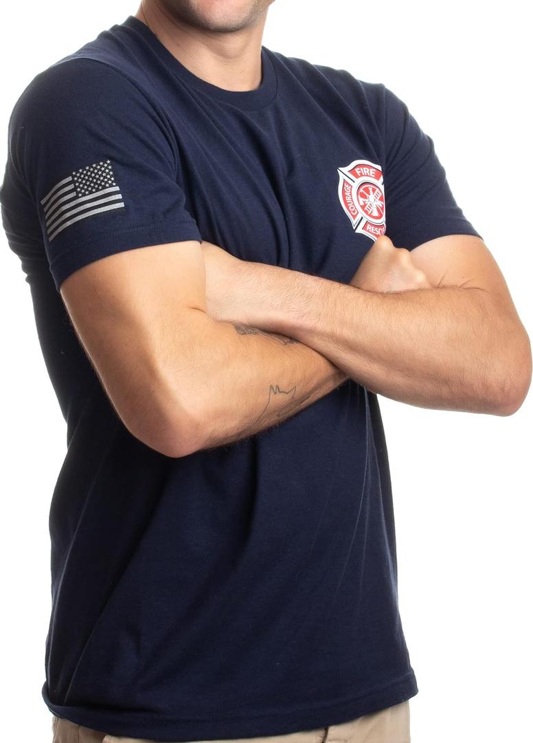 Firefighter Maltese Cross | Fire Fighter Rescue Courage Honor Red Line T-Shirt (L)