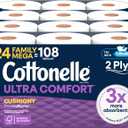 Cottonelle Ultra Comfort Toilet Paper with Cushiony CleaningRipples Texture, Strong Bath Tissue, 24 Family Mega Rolls = 108 Regular Rolls (4 Packs of 6)