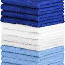 QUBA LINEN 100% Cotton Washcloth Set – Soft, Absorbent Face Towels for Bathroom & Gym Use – Durable & Reusable Wash Cloths - (Blue, White and Navy (12x12), (Pack of 12)