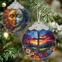 2 x Cross Spring Flower Stained Glass Orament - Christmas Ornament - Christmas Decorations for Tree - Holiday Present ldeas - Gift Exchange