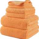 POLYTE Oversize, 60 x 30 in., Quick Dry Lint Free Microfiber Bath Towel Set, 6 Piece (Orange)