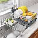 SNTD Dish Drying Rack - Extendable Dish Rack, Large Sink Drying Dish Drainer for Kitchen Counter, Stainless Steel Dish Strainer with Utensil Holder (Silver)