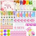 60PCS Spa Party Supplies for Girls, Include Face Masks, Hand Cream, Lip Balm, Foot Bath Bombs, Lip Mask, Under Eye Patches, Compressed Towels, Spa Birthday and Sleepover Party Supplies for Girls Women