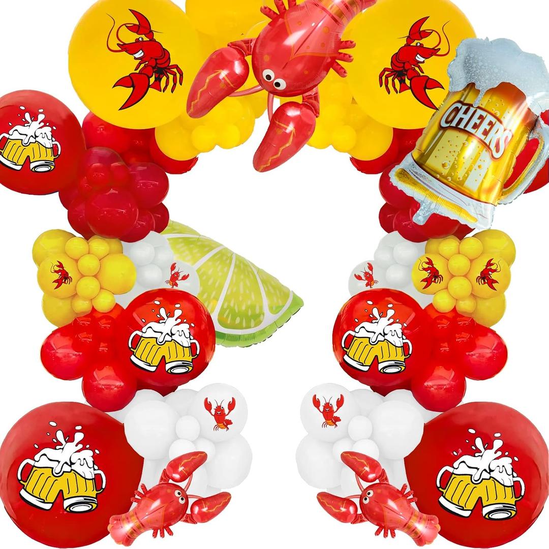 122 Pcs Crawfish Party Decorations Crawfish Balloon Garland Kit Crawfish Boil Party Supplies Beer Balloons for Crawfish Lovers Party Decorations