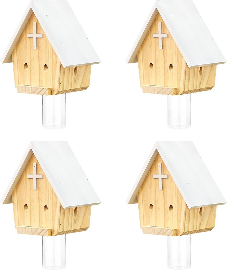 GAW Nature Wood Church Style Carpenter Bee Traps for Outdoors, 4 Pack Best Wooden Bee Trap for Outside (4 PCS)