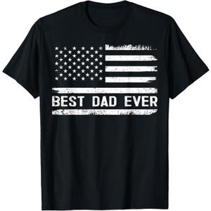 Best Dad Ever With US American Flag Gifts Fathers Day Dad T-Shirt (Small, Black)