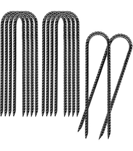 6 inch 8 Pack U Shape Black Garden Stakes,11 Gauge Garden Pins,U-Shaped Tent Stakes,Galvanized Landscape Staples for Yard Lawn,Tube, Landscape Fabrics,Irrigation Hose and Weed Barriers.