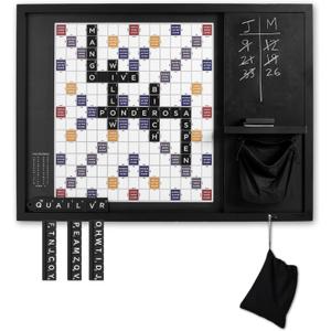 Oversized Wooden Wall Word Game (32 x 24) | Magnetic Word Tile Board with Chalkboard, Storage & Tiles | Wall Mounted Game & Rustic Home Dcor