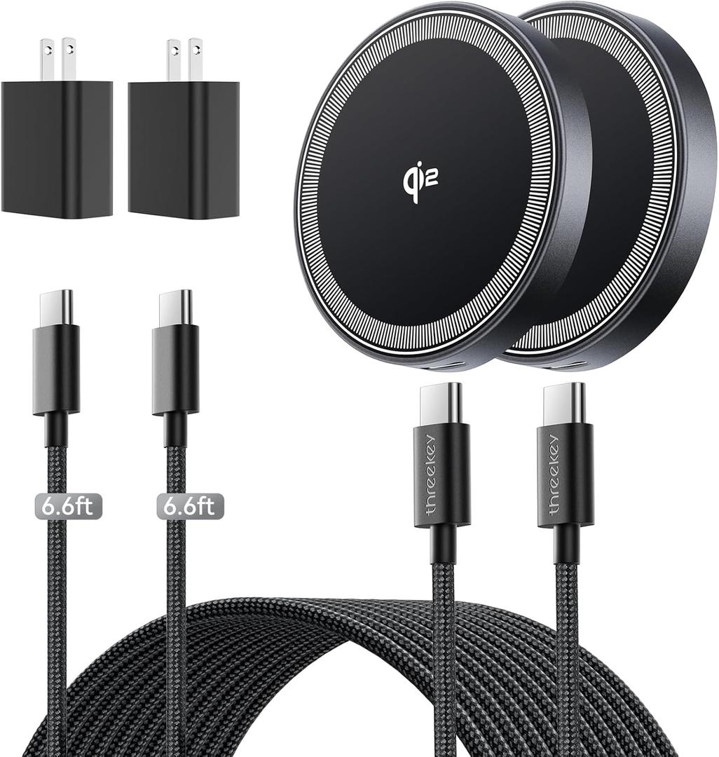 for 15W Magsafe Wireless Charger, Qi2 Magnetic Wireless Phone Charger with 6.6ft Cable Fast Charging Pad for iPhone 17 Air 16 15 14 13 12 Pro Max Airpods(20W Adapter Included), 2 Pack (Black)