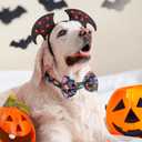 Halloween Dog Collar Bowtie - Fall Collar with Bow-Pumpkin Bat Ghost Pattern - Adjustable for Medium Dogs