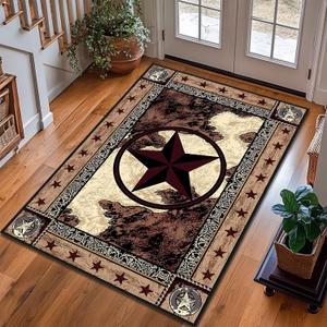Western Rugs Entryway Rug 3x5 Rugs for Bedroom,Texas Star Vintage,Rustic Area Carpet Washable Non Slip Bedside Rug,Indoor Accent Throw Carpet Western Floor Carpets for Living Room,Entrance,Office (Brown)