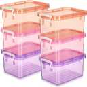 Wenqik 6 Pack Colorful Plastic Storage Bins with Lids 4 Quart Small Storage Latch Box Stackable and Nestable Clear Organizer Bins with Latching Handle and Buckle for Organizing(Sweet Color)