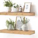 24x6.8x2 Inch Rustic Floating Shelves for Wall Set of 2 - Oak Solid Wood Wall Mounted Shelves with Invisible Bracket, Extended Design for Farmhouse Living Room Bedroom Kitchen Decor