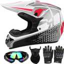 Motocross Helmet, Adult ATV Helmet, Youth Dirt Bike Helmet, Off-Road Motorcycle BMX Mountain Bike Casco with(Gloves Goggles Mask) 4Pcs Set - DOT Approved (W-Gray, Large)