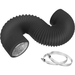 6 Inch 8 Feet Dryer Vent Hose,Flexible Insulated Air Ducting,Vent Hose PVC Aluminum Foil with 2 Clamps for HVAC Ventilation(Black)