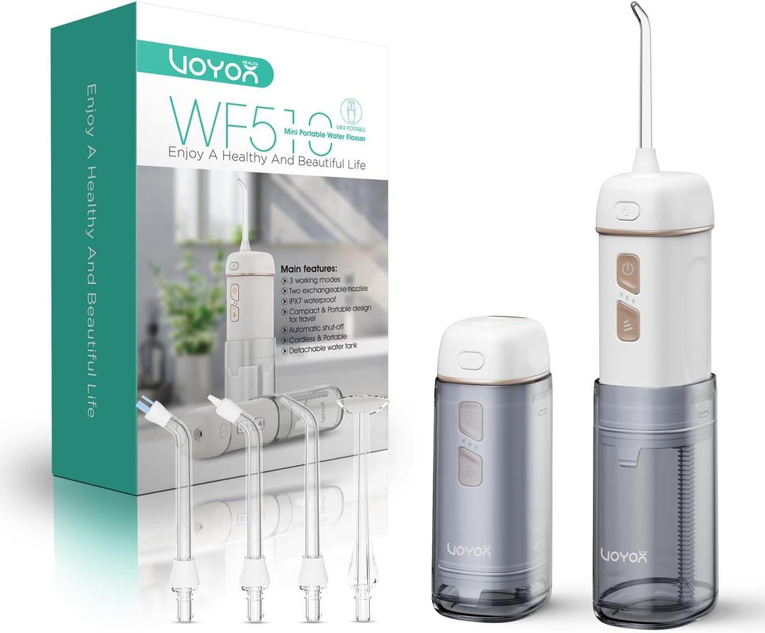 Water Flosser Cordless for Teeth, Portable Mini Irrigador Dental, 3 Modes IPX7 Waterproof Rechargeable Electric Flosser, Home & Travel Power Dental Flossers for Braces WF510 (Gold)