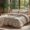Bedsure 100% Washed Cotton Duvet Cover Oversized Queen - Frosted Almond Minimalist Cotton Duvet Cover Linen Like - GentleSoft Plain Simple Bedding (Frosted Almond, Oversized Queen, 98"x98") (01 - Frosted Almond (No Comforter))
