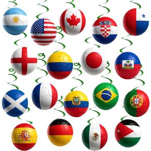 3 x 36pcs World Soccer Decorations 2026 International Flag Theme Hanging Swirls, 18Pcs Soccer Card and 18pcs Hanging Swirls for Party Supplies