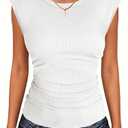 ANRABESS Womens Tops Cap Sleeve Crewneck Shirts Casual Ribbed Knit Slim Fit Ruched Summer Basic Tee Tank 2026 Trendy Clothes White Large