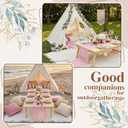71x87'' Huge Teepee Tent with 91x71'' Extra Large Outdoor Boho Picnic Blanket Table Runner 6 Napkins Woven Cotton Yarn Oversized Beach Blanket Camp Wedding(Pink, White)