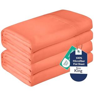 Royale Linens 2 Pack Bulk Flat Sheet Set - Top Sheets - Soft 1800 Microfiber - Wrinkle & Stain Resistant - for Hotel, Massage Table, Hospital, Dorm - King Flat Sheet Sold Separately (King, Coral)