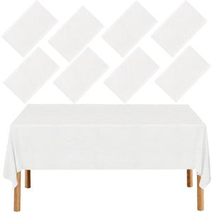 Paper Tablecloths for Rectangle Tables,8 Pack White Paper Table Cloths Disposable,3 Ply Papers & Plastic Quality Table Cover for Parties Wedding Birthday(54'' X 108'')