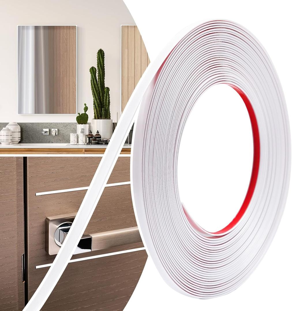 0.25in  40Ft Peel and Stick Wall Molding Trim - Flexible Self Adhesive Molding Trim for Walls, Edges, Borders, Window Frames, Backsplash Tiles - White (Paintable) Waterproof Trim (1/4in-40Ft)