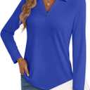 3/4 Length Sleeve Womens Tops Dressy Casual V Neck Polo Shirts Business Work Blouses 2025 Trendy Tunic Top (X-Large, Long Sleeve Royal Blue)