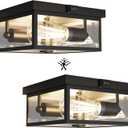 Outdoor Ceiling Light with Motion Sensor, Flush Mount Porch Light, Exterior Light Fixture with Clear Glass, Dusk to Dawn 2-Light Fixture for Patio,Porch (8.5in 2Pack)