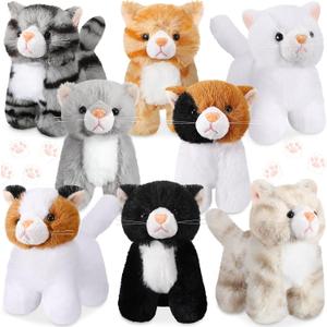 Sumind 8 Pcs Cat Stuffed Animals Bulk Plush Pets 5 Inch Cute Assorted Plush Cats Horse for Birthday Halloween Christmas Party Favors Favors(Standing Cat)