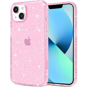 JJGoo Compatible with iPhone 13 Case, Glitter Soft TPU Shockproof Protective Bumper Cover, Sparkle Bling Sparkly Cute Slim Women Girls Phone Case for iPhone 13, 6.1inch, Pink Glitter