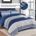 Cottolester Full Size Comforter Navy Blue Striped Comforters for Boys&Girls,7 Pieces Bed in A Bag Simple Neutral-Style Bedding Sets for Kids Teen