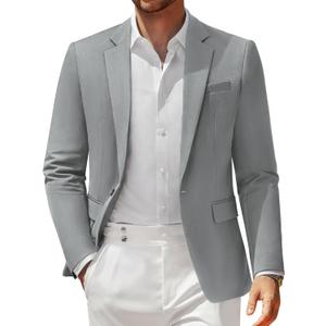 Vssjavun Blazer for Men Casual Suit Jackets Lightweight Sport Coat One Button Slim Fit Suits (Gray, L)