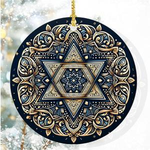 Hanukkah Ornaments for Tree Christmas Hanukkah Tree Ornaments Ceramic Decorations Star of David Ornament Decor for Home Jewish Christmas Ornament for Women Men Friends(star1)