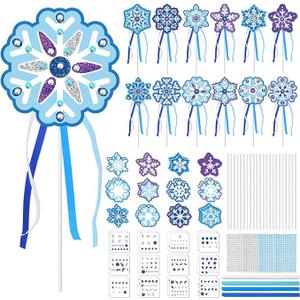 Marspark 24 Set Princess Snowflake Wand Kit Includes Make Your Own Unfinished Paper Snow Fairy Wands for Winter Princess Theme Birthday Party Favors Play Supplies Decorations