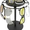 LSK Metal Sunglasses Organizer, Glasses Holder Stand with Storgae Tray, Eyeglasses Holder with Anti-Slip Pads for Tabletop, Desk, Dresser, Matte Black